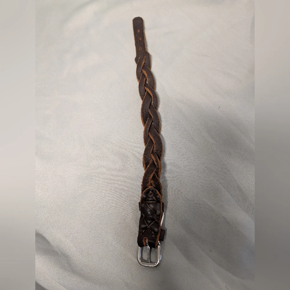 Braided Brown Leather Dog Collar with Silver Buckle (Small Dog)